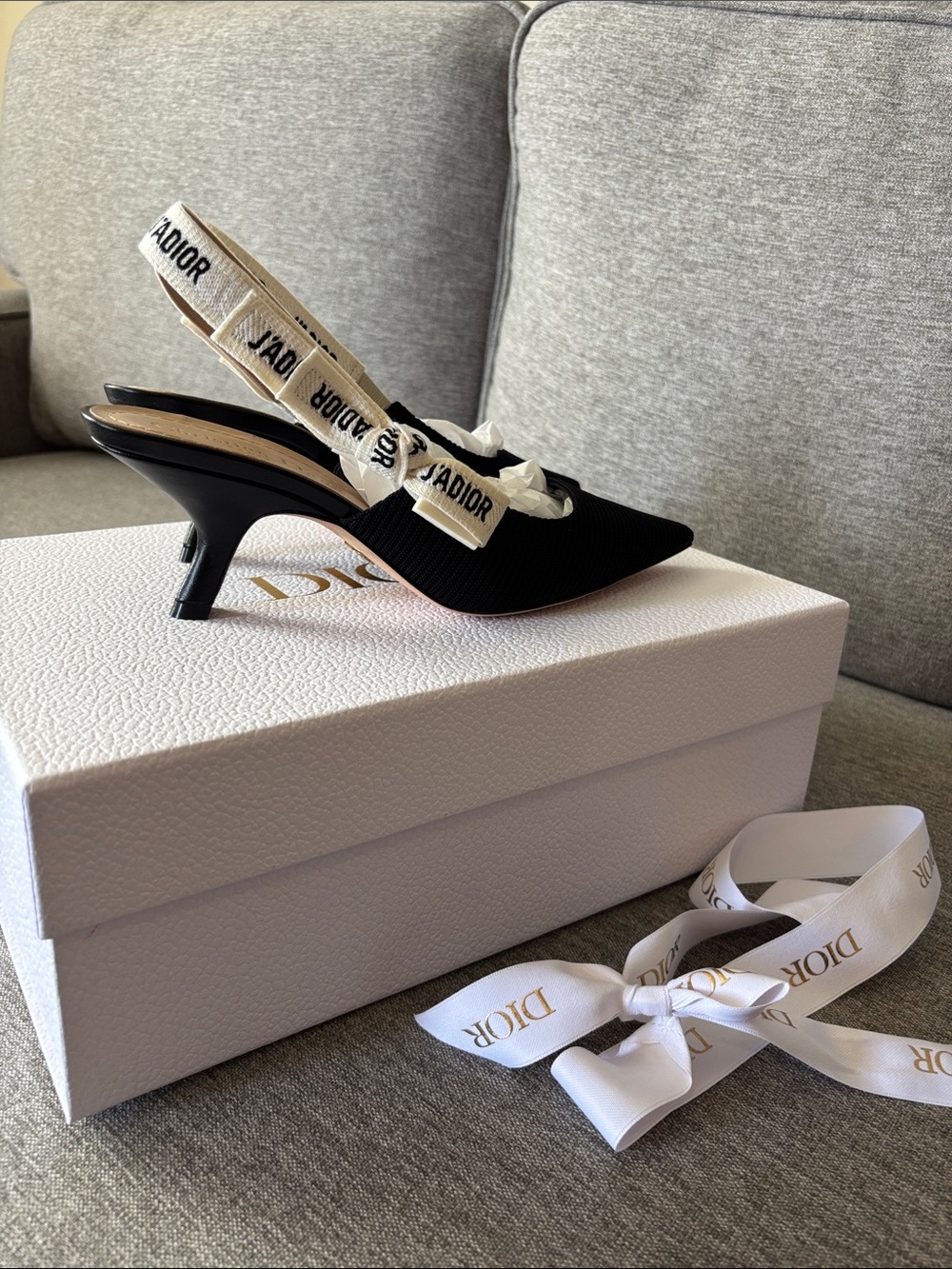 Dior Christian Dior Black J'Adior Slingback Kitten Heel Pumps 36 1/2 EU - NWT
